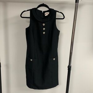 Vintage 90’s Y2K Black Contemporary Explosion Dress with Heart Buttons Size 9/10